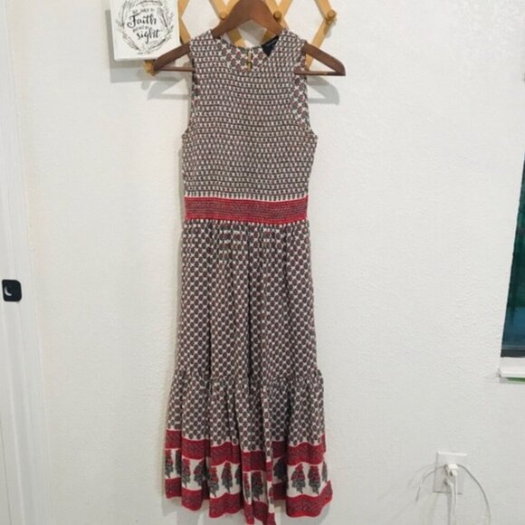 Ulla Johnson Oona 100% Silk Smocked Floral Midi Dress in Indian Floral Size 4 - Picture 4 of 8